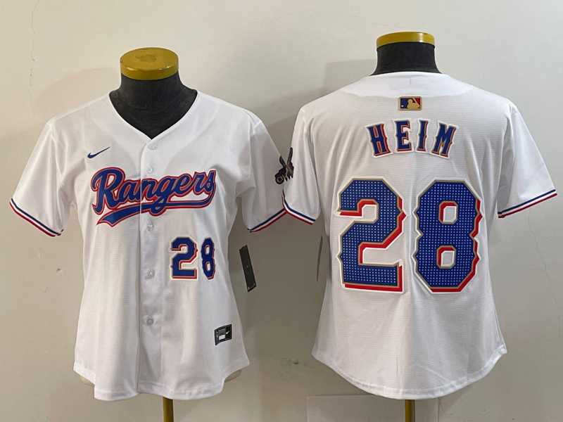 Women%27s Texas Rangers #28 Jonah Heim Number White 2024 Gold Collection Limited Cool Base Jersey